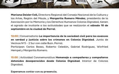 Actividades conmemorativas en Homenaje a compañeras y compañeros detenidos desaparecidos desde Colonia Dignidad